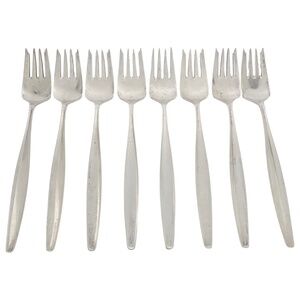 Set of 8 Georg Jensen Denmark Cypress Sterling Silver Salad Forks 6 3/4" #18632